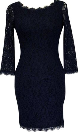 Diane Von F&uuml;rstenberg Sheath Lace Dress in Navy Blue Rayon