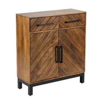 Jaipur Furniture Parquet 2 Door 1 Drawer Cabinet - Mango Wood/Iron - L30 x W80 x H90 cm - PP Finish in Brown