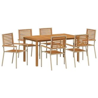 Berkfield Home 7 Piece Garden Dining Set Beige Poly Rattan Acacia