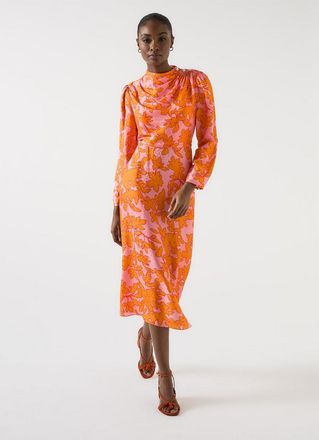 L.k. Bennett Womens DR SAMANTHA FLORAL DRESS, Orange - Size 14 UK