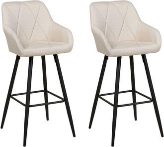 Beliani Conjunto De 2 Sillas De Bar De Poli&eacute;ster Beige Claro Negro Acolchado Reposabrazos Darien