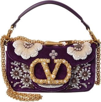 Valentino Vlogo Loco Small Velvet & Leather Shoulder Bag