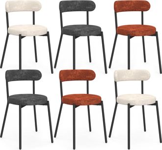 IDMarket Set Di 6 Sedie Rotonde Miki In Tessuto Cinigliato Colore Misto Terracotta X2, Ecr&ugrave; X2, Grigio Scuro X2 Gambe In Metallo