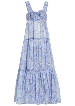 Chlo&eacute; Floral-print Tiered Cotton Midi Dress - Blue - 34 (UK6 / XS)