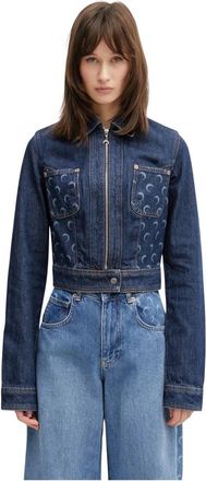 Marine Serre Giacca cropped in denim con stampa luna - - Jackets - Donna - Blu - M