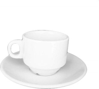 Trade Shop Trade Shop - Set 6 Tazzine 90ml Bianco Ceramica Con Manico Piattini 2177397 Tazza Caff&egrave; Caffe