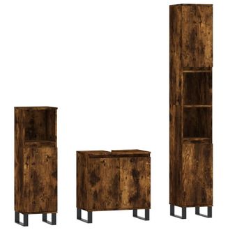 Berkfield Home 3 Piece Bathroom Cabinet Set Smoked Oak Engineered Wood in Brown
