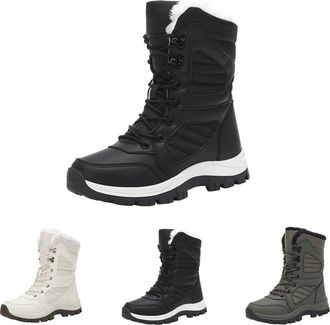 Generic High Top Boots for Women Winter Thickened Warm Comfortable Boots Ladies Lace-Up with Fur Lined Wear-Resistant Non Slip Outdoor Hiking Mountaineering S