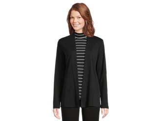 L.L.Bean Pima Cotton Open Cardigan With Pockets Womens Sweatshirt Black : SM