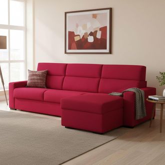 Dmora Sof&aacute; Cama Con Chaise Longue Celleno, Desenfundable, Con Almacenaje, Hecho En Italia, Impermeable, Multiposici&oacute;n, 280x160 Cm Rojo