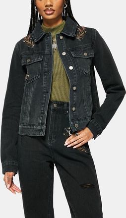 Disturbia Abellona Embroidered Denim Jacket in Black at Nordstrom, Size 4