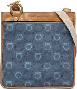 Ferragamo Gancini blue Canvas Leather Shoulder Bag (Pre-Owned)
