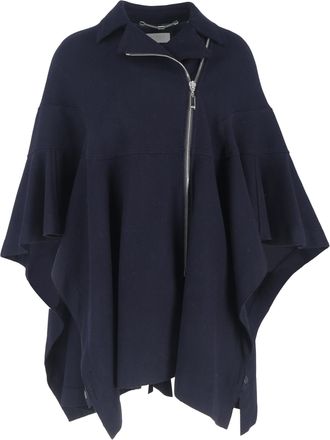 Escada Pre-owned Womens Zipped Cape Coat in Navy Blue Wool - Size EU 36 (Womens)