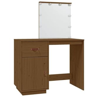 Berkfield Home Dressing Table with LED Honey Brown 95x50x133.5 cm Solid Wood Pine