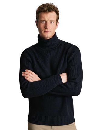 CHARLES TYRWHITT Merino Chunky Roll Neck Sweater in Navy at Nordstrom, Size X-Large