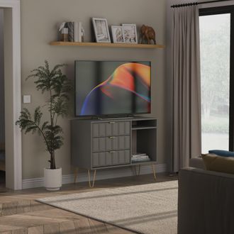 Welcome Furniture Hanover Ready Assembled 3 Drawer TV Unit in Dusk Grey - Welcome Furniture | TJ Hughes
