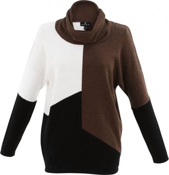 Marble Scotland Womens Oversized Cotton Sweater In Chocolate/white/black
