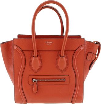 Celine Luggage Bag Grainy Leather Red Calfskin Handbag (Pre-Owned)