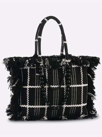 Heine Shopper HEINE, Damen, Gr. B/H/T: 37cm x 32cm x 15cm, schwarz, wei&szlig;, Microfaser, Textil, gemustert, kariert, mehrfarbig, Taschen Shopper