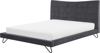 Beliani Cama Doble Tapizada En Terciopelo Gris 160 X 200 Cm Patas De Metal Cabecero Acolchado Dise&ntilde;o Moderno Lannion