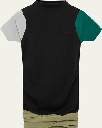 Loewe Mock-Neck Colorblock Cap-Sleeve Knit Top