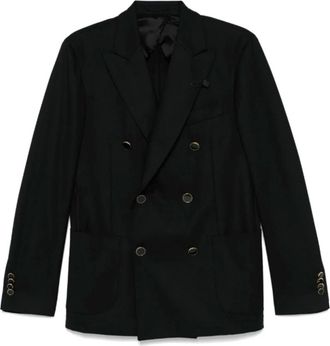 Lardini Wollen Double-Breasted Blazer - Heren - Blazers - Zwart - 2XL - Wol - Jassen