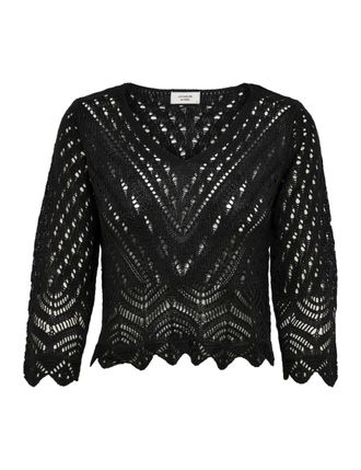 Jacqueline de Yong JdY Womens JDYNEW Sun 3/4 Cropped Pullover KNT NOOS Knit Sweater, Black