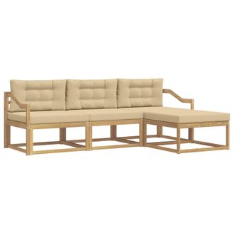 vidaXL Conjunto De Sof&aacute;s De Exterior Con Coj&iacute;n 4 Pcs Y Beige Poli&eacute;ster Vidaxl