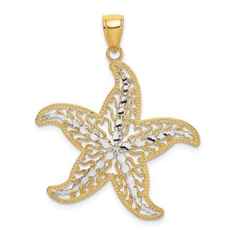 Diamond2Deal 14k Yellow Gold with White Rhodium Starfish Filigree Charm