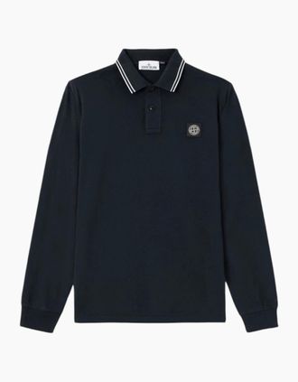 Stone Island Mens Stone Island Organic Cotton Pique Long Sleeve Navy Polo Shirt - Size: 40
