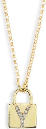 Meshmerise Diamond Padlock Initial Pendant Necklace - 0.12ct. in Yellow-Y at Nordstrom Rack