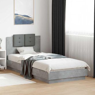vidaXL Vidaxl - Cama Con Cabecero Madera De Ingenier&iacute;a Gris Hormig&oacute;n 90x200 Cm