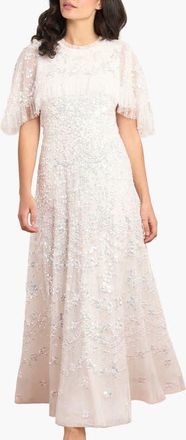 Needle & Thread Freya Cape Ankle Gown in Swan White at Nordstrom, Size 14