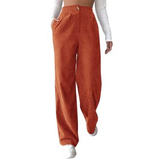 Generic Womens Corduroy Trousers High Waist Straight Wide Leg Pants 2025 Trendy Vintage Loose Casual Pants Office Work Pants with Side Pockets Orange