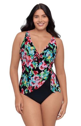 Trimshaper Vera Side-Tie One-Piece Control Swimsuit in Blooming Beauty at Nordstrom, Size 12