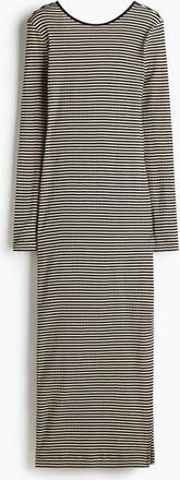 H&M Ribbed Scoop-back Dress in Black/beige Striped at Nordstrom, Size Xx-Large