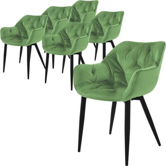 ML Design Ml-design Set 6x Sillas De Comedor Con Respaldo Y Reposabrazos Asiento Ergon&oacute;mico Acolchado Tapizado De Terciopelo Verde Salvia Con Patas De Metal Sil
