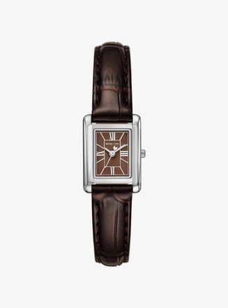 Michael Kors Petite Essex Silver-Tone and Crocodile Embossed Leather Strap Watch