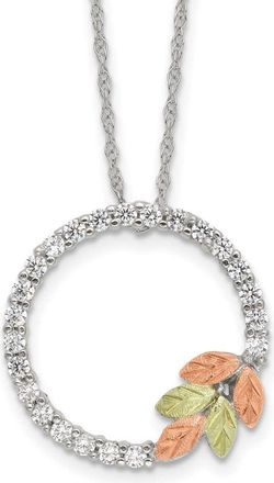 Diamond2Deal Sterling Silver with 12K Gold Accents CZ Circle Pendant Necklace 18