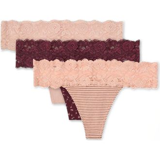 Pact Organic Cotton Lace Waist Thong 3-Pack in Pink & Rosy at Nordstrom, Size Xx-Large