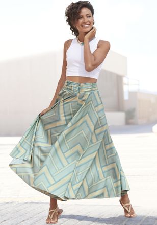 Lascana Hosenrock LASCANA, Damen, Gr. 34, bunt (mint, gelb, blau bedruckt), Web, Obermaterial: 100% Polyester, bedruckt, figurumspielend kn&ouml;chelfrei, R&ouml;cke Ho