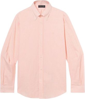 Brooks Brothers Seersucker Overhemd met Button Down Kraag - Heren - Casual Overhemden - Oranje - L - Katoen - Overhemden