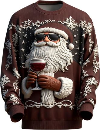 Generic Mens Christmas Jumper Crew Neck Long Sleeve Ugly Funny Novelty 3D Santa Claus Pattern Knitted Sweater Casual Christmas Jumpers for Men Warm Comfortabl