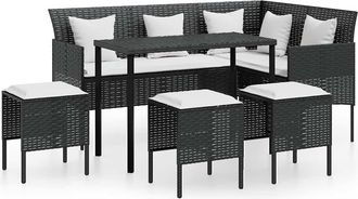 vidaXL Vidaxl - Set De Sof&aacute;s En Forma De L 5 Pzas Cojines Rat&aacute;n Sint&eacute;tico Negro