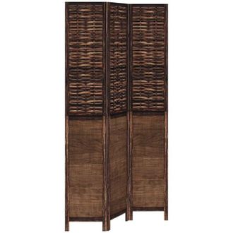 vidaXL Room Divider 3 Panels Dark Brown Solid Wood Paulownia Vidaxl