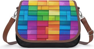Generic Rainbow Colorful Blocks Print Crossbody Bags for Women Shoulder Messenger Bag Purse Handbags