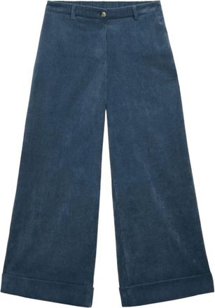 Oltre Cropped Velvet Pants - Dames - Wijde Broeken - Blauw - L - Polyester - Broeken