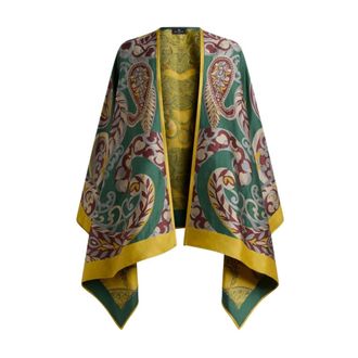 Etro Ponchos, female, Multicolor, ONE SIZE, Wool-blend Cape with Paisley Motif