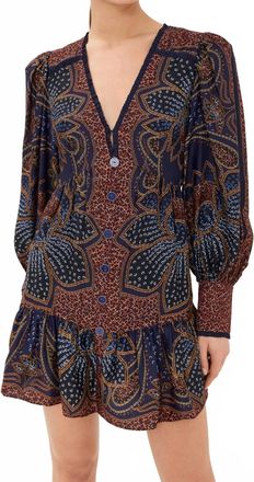 Farm Rio Long Sleeve Floral Mini Dress In Floral Glam Blue