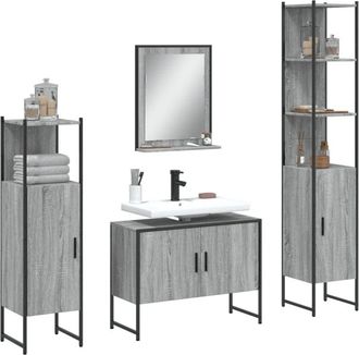 vidaXL Set Mobili da Bagno 4 pz Grigio Sonoma in Legno Multistrato - Vidaxl